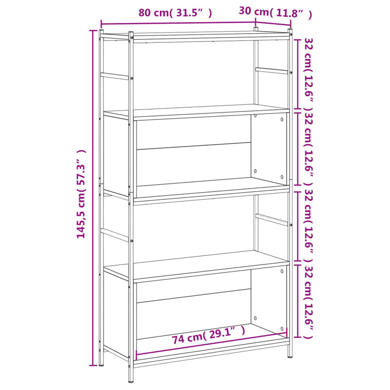 Bücherregal Räuchereiche 80x30x145,5 cm Holzwerkstoff und Eisen