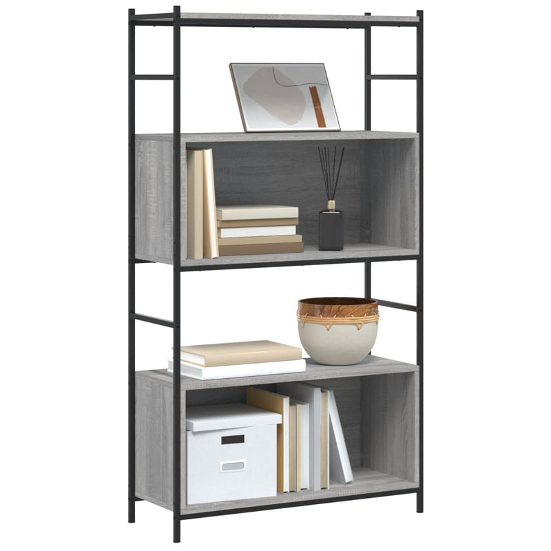 Bücherregal Grau Sonoma 80x30x145,5 cm Holzwerkstoff und Eisen