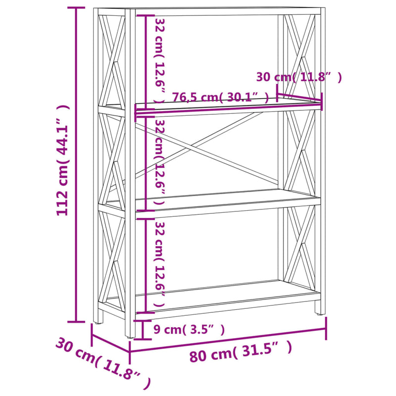 Regal mit 4 Böden 80x30x112 cm Massivholz Eiche