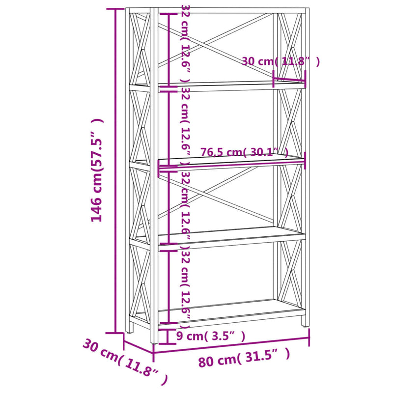 Regal mit 5 Böden 80x30x146 cm Massivholz Eiche