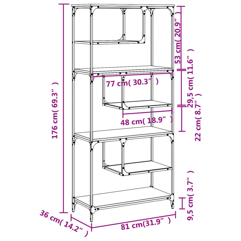 Bücherregal Räuchereiche 81x36x176 cm Holzwerkstoff