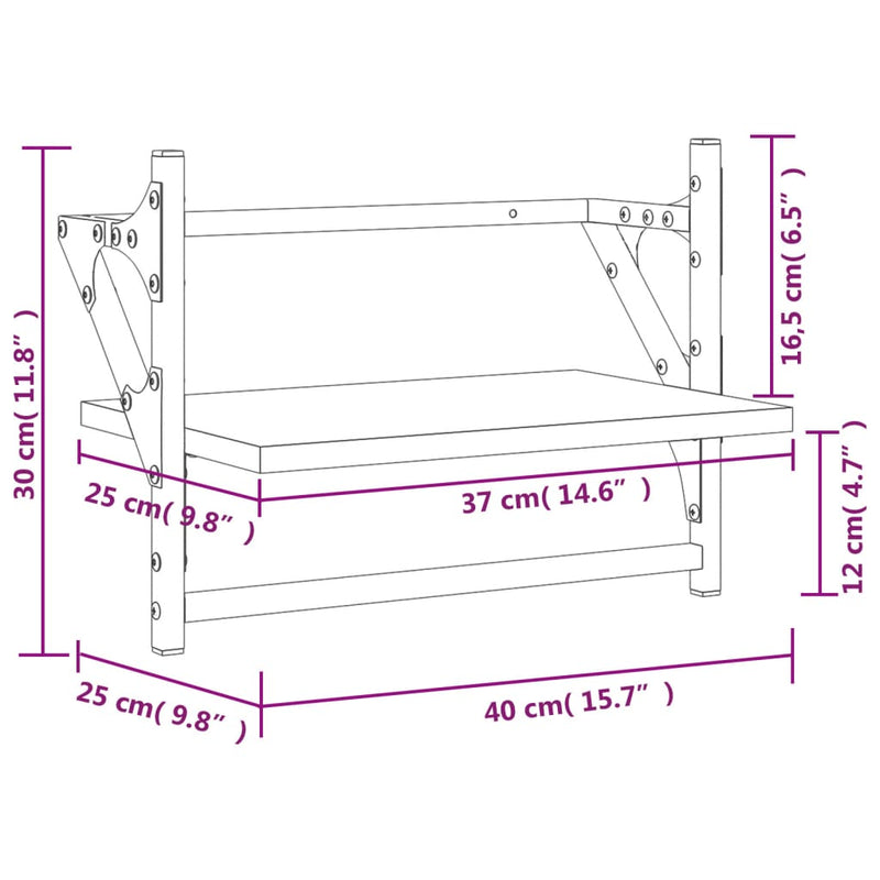 Wandregale mit Stangen 2 Stk. Sonoma-Eiche 40x25x30 cm