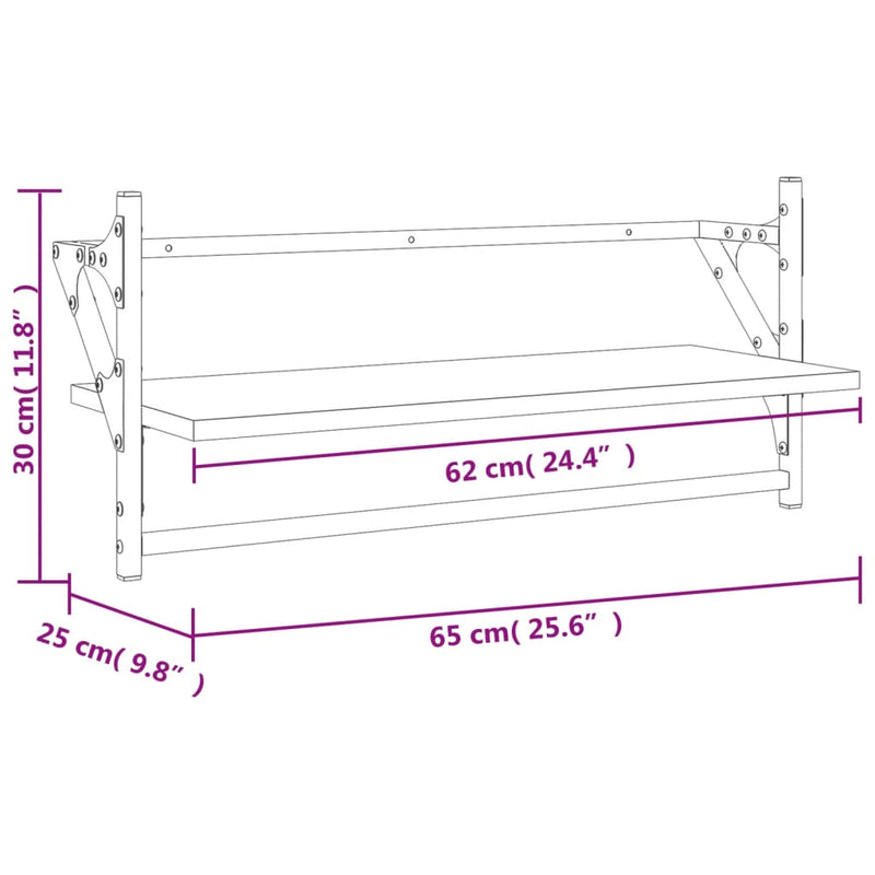 Wandregale mit Stangen 2 Stk. Sonoma-Eiche 65x25x30 cm