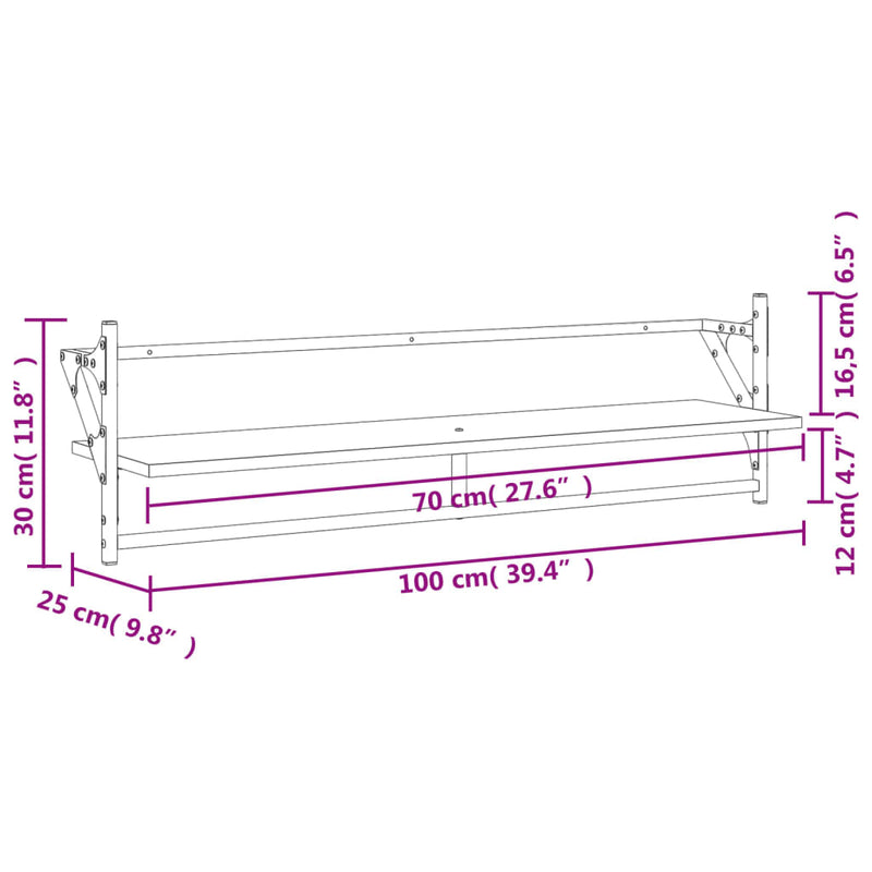 Wandregale mit Stangen 2 Stk. Schwarz 100x25x30 cm