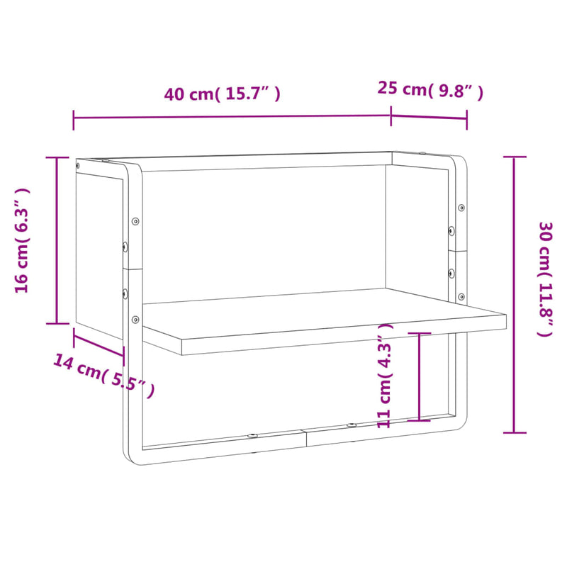 Wandregal mit Stange Grau Sonoma 40x25x30 cm