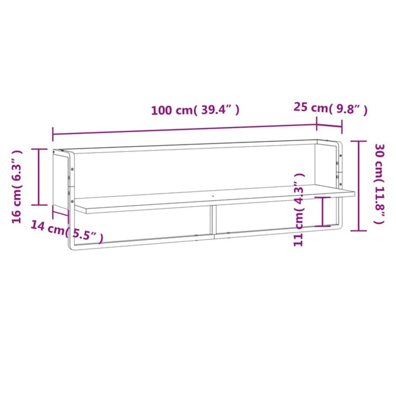 Wandregal mit Stange Braun Eichen-Optik 100x25x30 cm