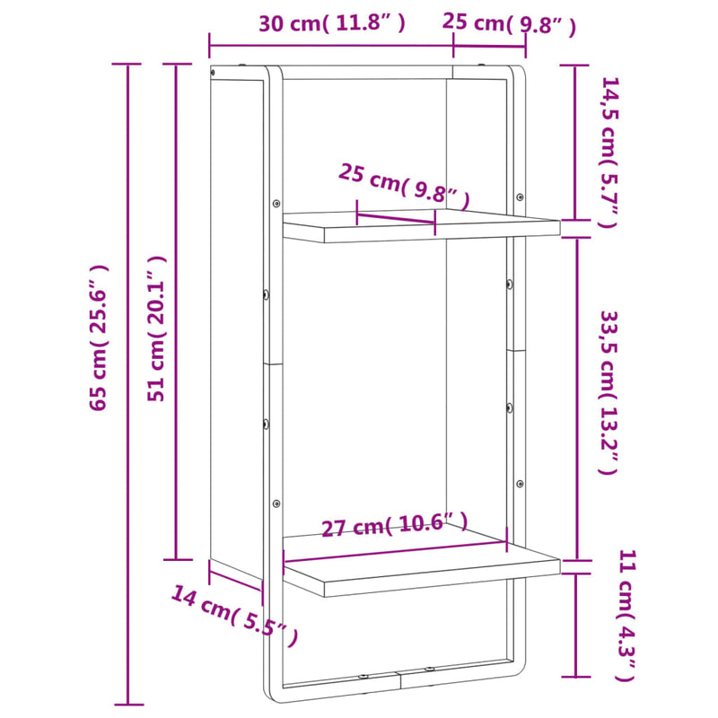 Wandregal mit Stange Grau Sonoma 30x25x65 cm