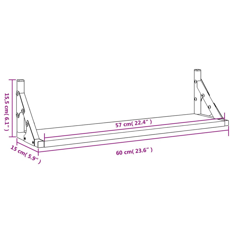 Wandregale 2 Stk. Schwarz 60x15x15,5 cm