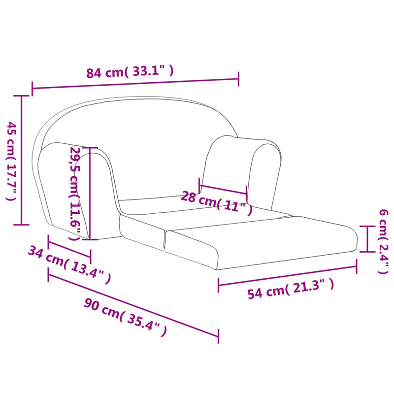 Kinder-Schlafsofa 2-Sitzer Creme Weicher Plüsch