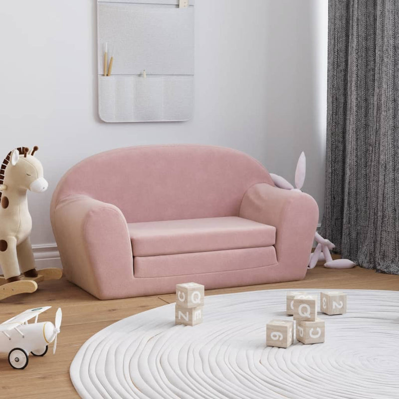 Kinder-Schlafsofa 2-Sitzer Rosa Weicher Plüsch