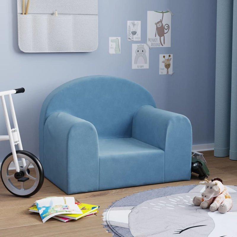 Kindersofa Blau Weich Plüsch