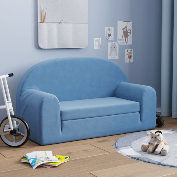 Kinder-Schlafsofa 2-Sitzer Blau Weicher Plüsch