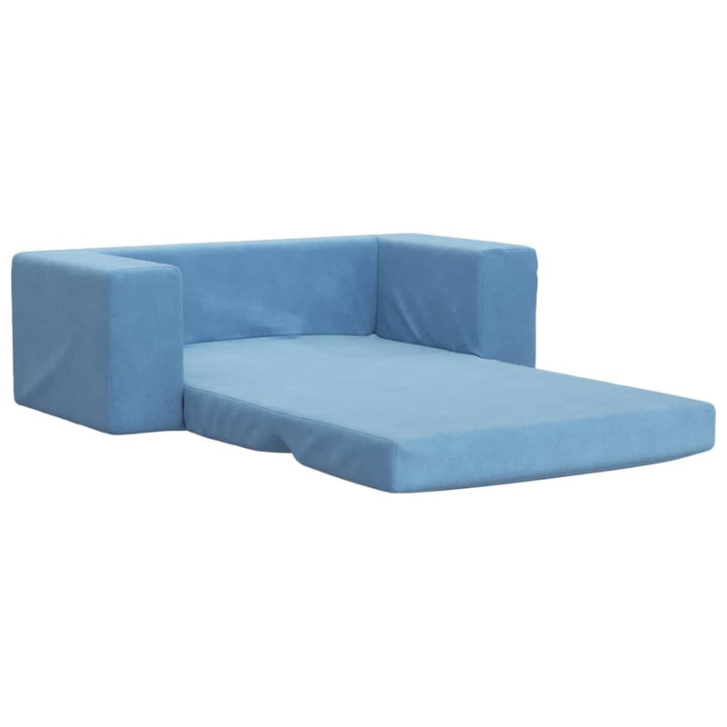 Kinder-Schlafsofa 2-Sitzer Blau Weicher Plüsch