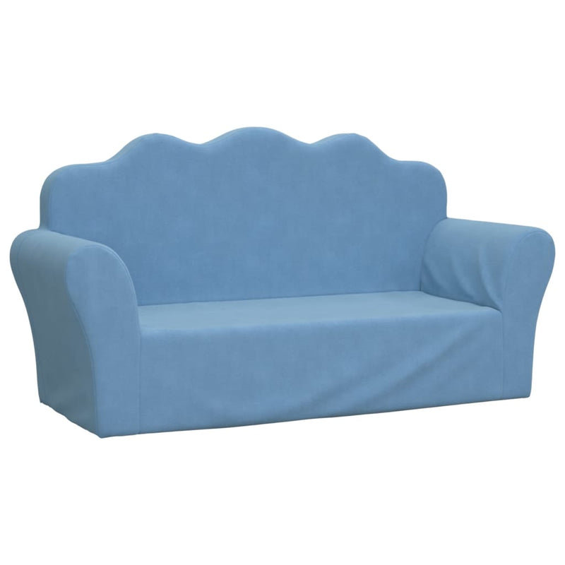 Kindersofa 2-Sitzer Blau Weich Plüsch