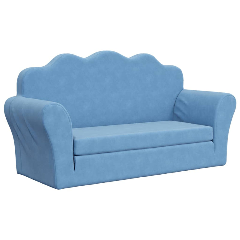 Kinder-Schlafsofa 2-Sitzer Blau Weicher Plüsch