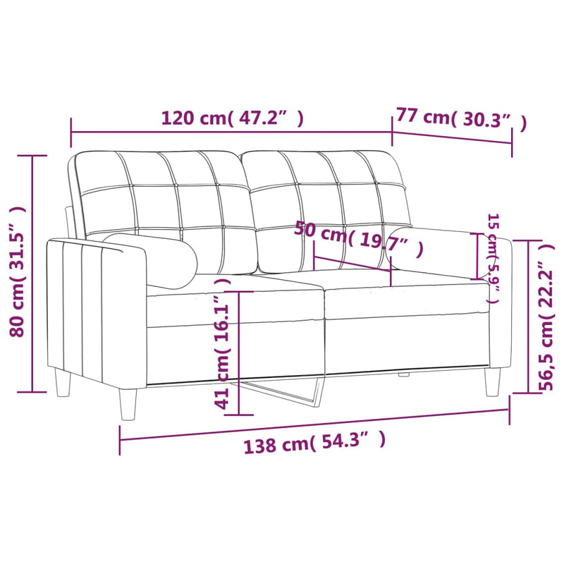 2-Sitzer-Sofa mit Zierkissen Braun 120 cm Stoff