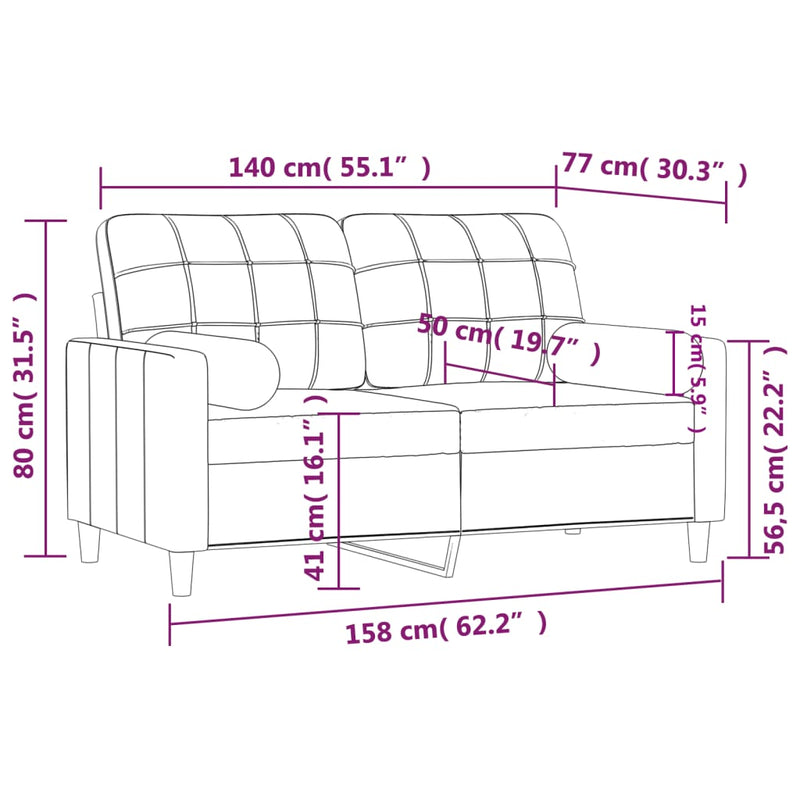 2-Sitzer-Sofa mit Zierkissen Braun 140 cm Stoff