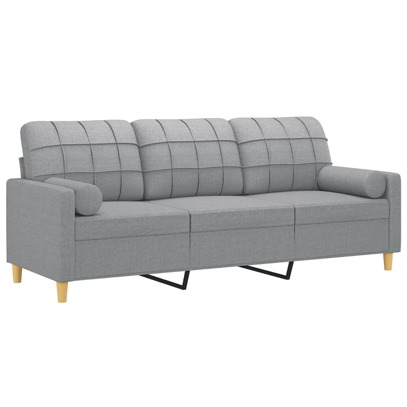 3-Sitzer-Sofa mit Zierkissen Hellgrau 180 cm Stoff