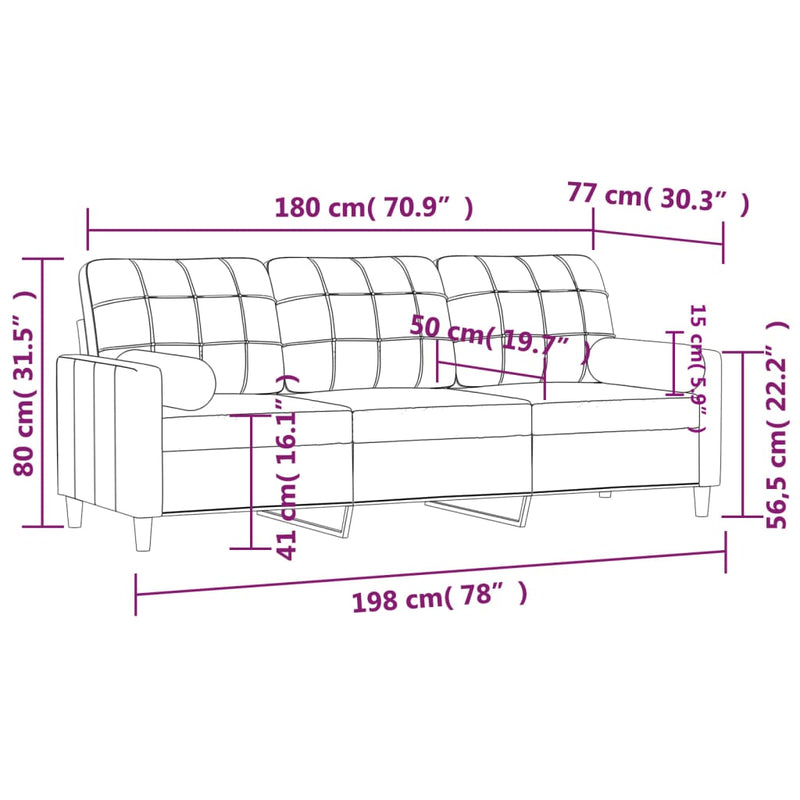 3-Sitzer-Sofa mit Zierkissen Hellgrau 180 cm Stoff