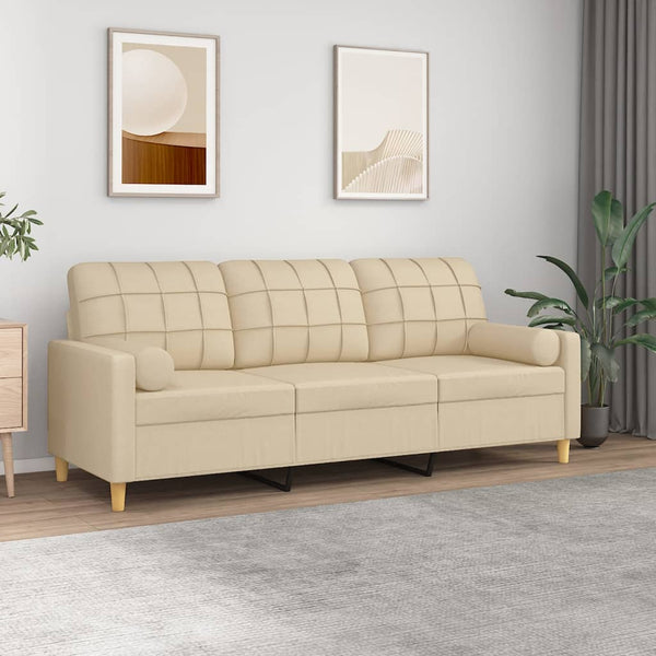 3-Sitzer-Sofa mit Zierkissen Creme 180 cm Stoff