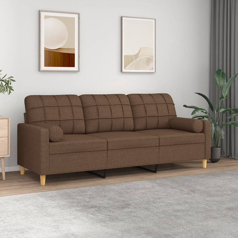 3-Sitzer-Sofa mit Zierkissen Braun 180 cm Stoff