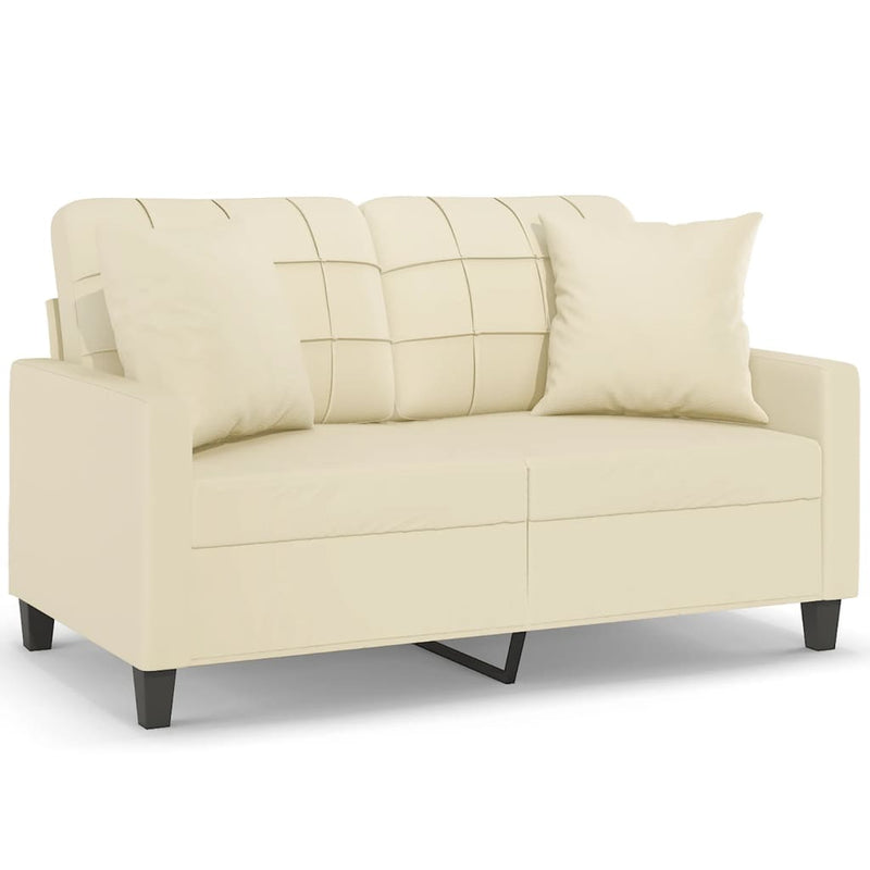 2-Sitzer-Sofa mit Zierkissen Creme 120 cm Kunstleder