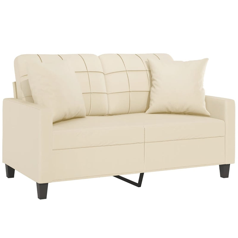 2-Sitzer-Sofa mit Zierkissen Creme 120 cm Kunstleder