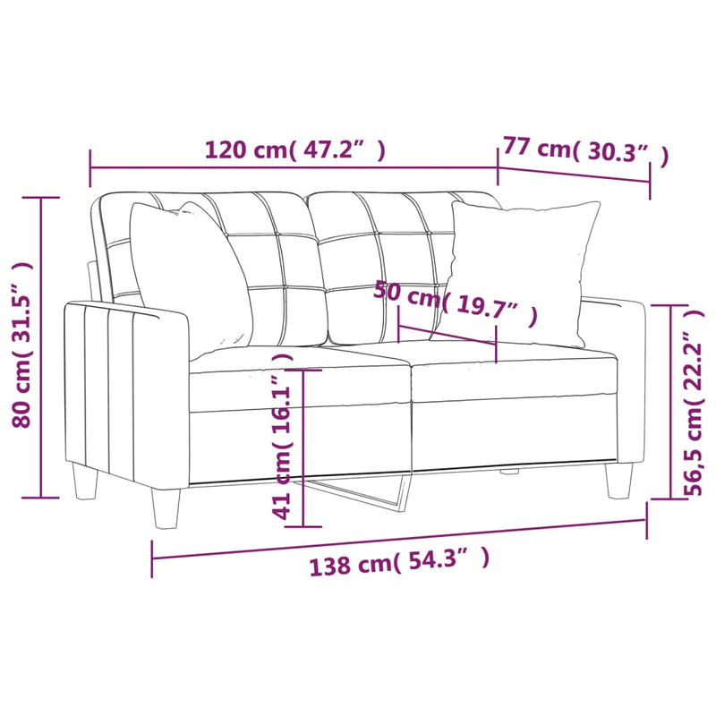 2-Sitzer-Sofa mit Zierkissen Creme 120 cm Kunstleder