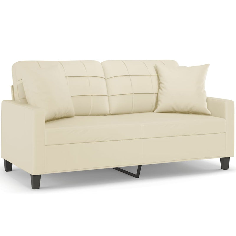 2-Sitzer-Sofa mit Zierkissen Creme 140 cm Kunstleder