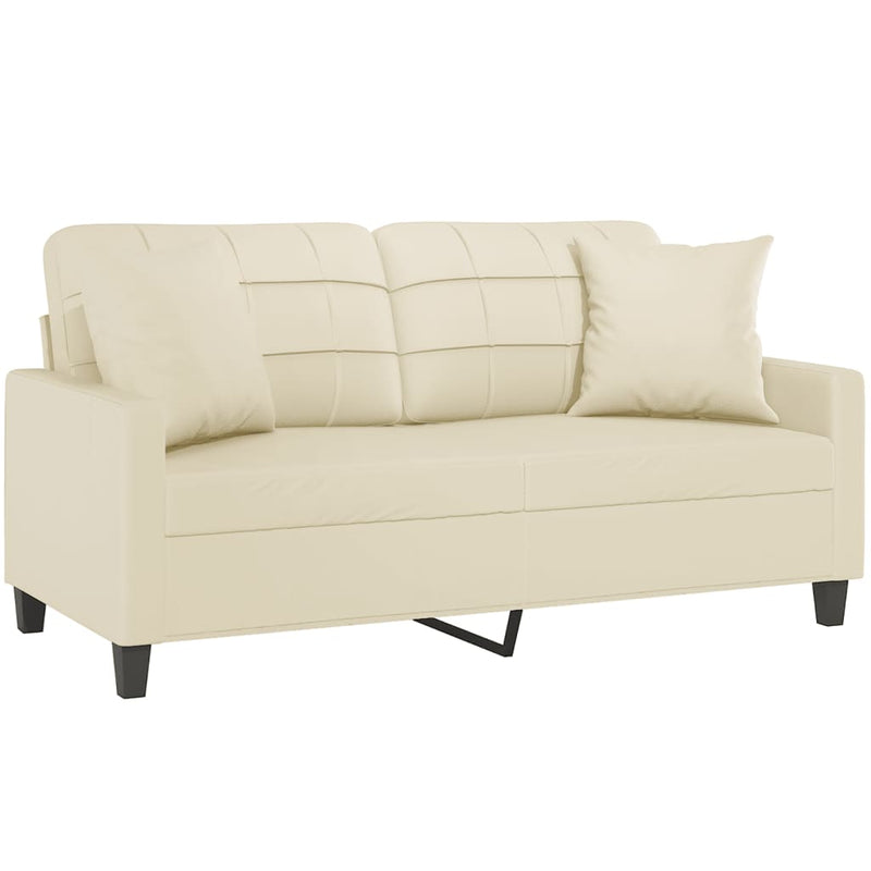 2-Sitzer-Sofa mit Zierkissen Creme 140 cm Kunstleder