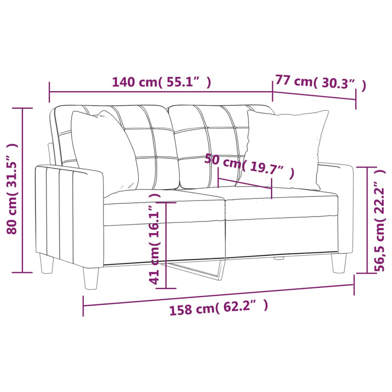 2-Sitzer-Sofa mit Zierkissen Creme 140 cm Kunstleder