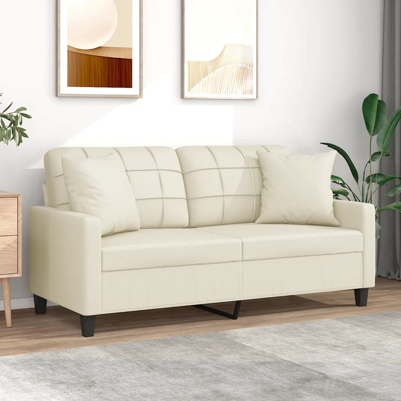 2-Sitzer-Sofa mit Zierkissen Creme 140 cm Kunstleder