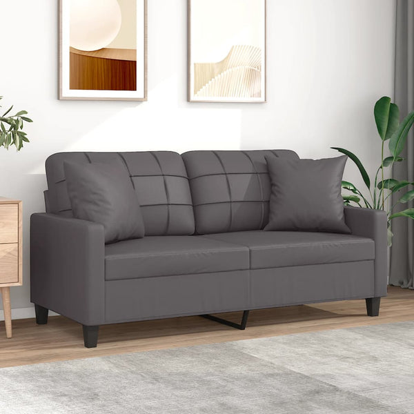 2-Sitzer-Sofa mit Zierkissen Grau 140 cm Kunstleder