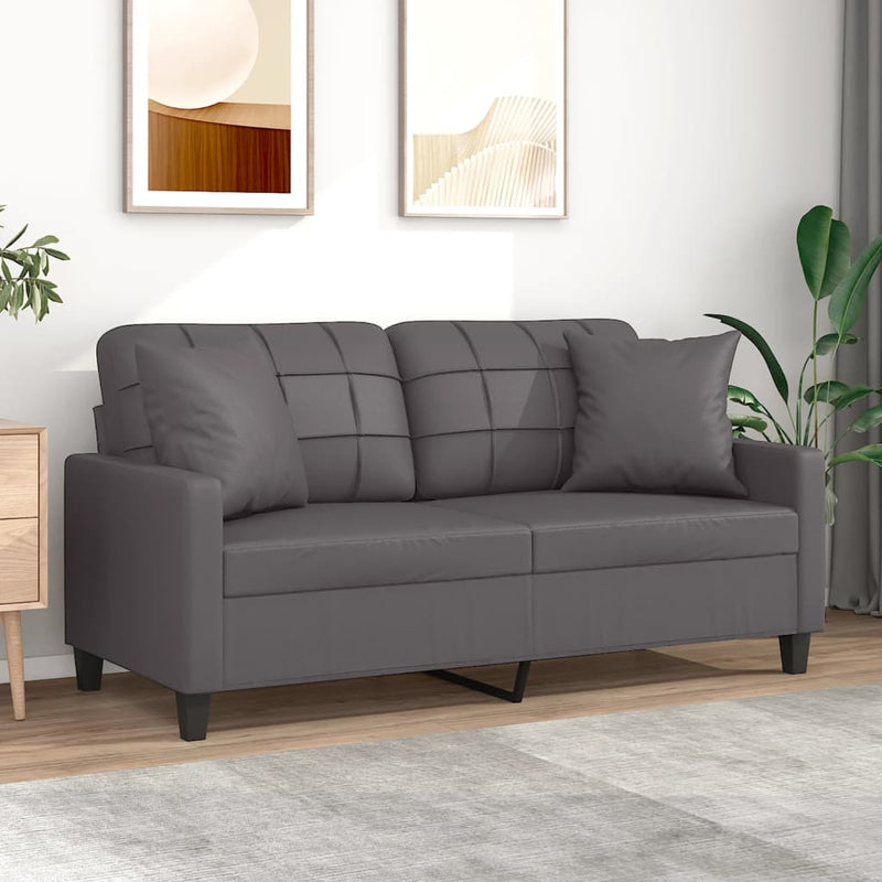 2-Sitzer-Sofa mit Zierkissen Grau 140 cm Kunstleder