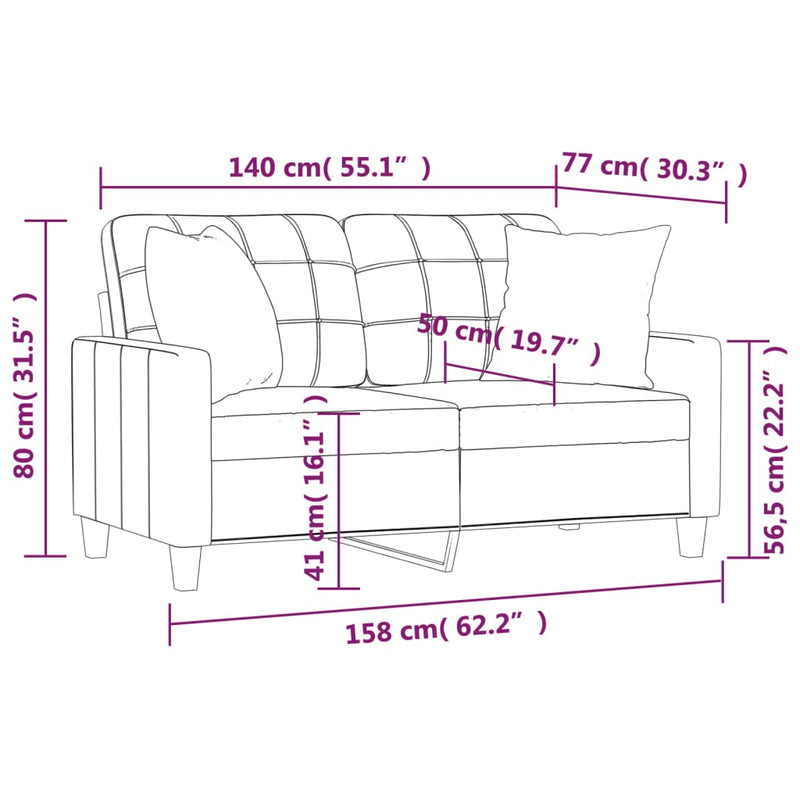 2-Sitzer-Sofa mit Zierkissen Weinrot 140 cm Kunstleder