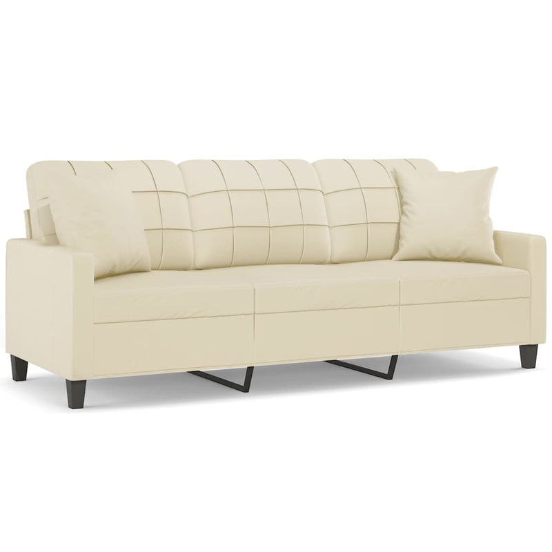 3-Sitzer-Sofa mit Zierkissen Creme 180 cm Kunstleder