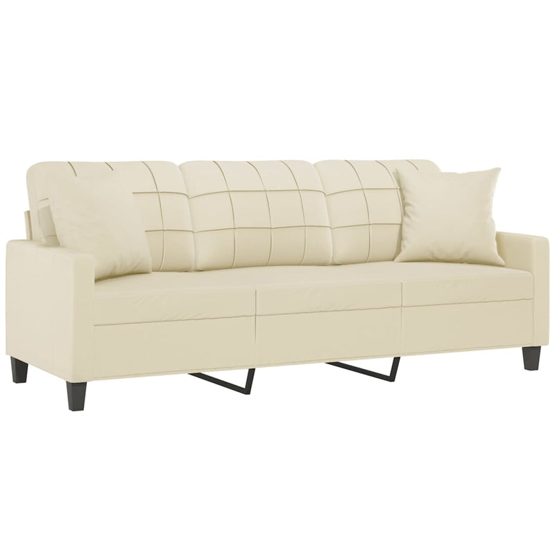 3-Sitzer-Sofa mit Zierkissen Creme 180 cm Kunstleder