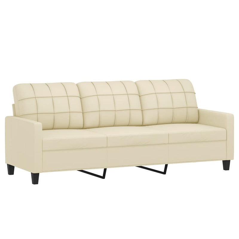 3-Sitzer-Sofa mit Zierkissen Creme 180 cm Kunstleder