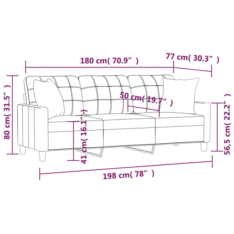 3-Sitzer-Sofa mit Zierkissen Creme 180 cm Kunstleder