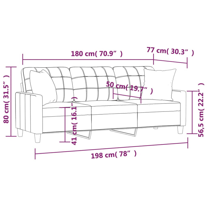 3-Sitzer-Sofa mit Zierkissen Grau 180 cm Kunstleder