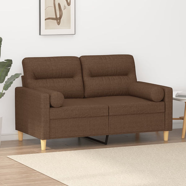 2-Sitzer-Sofa mit Zierkissen Braun 120 cm Stoff