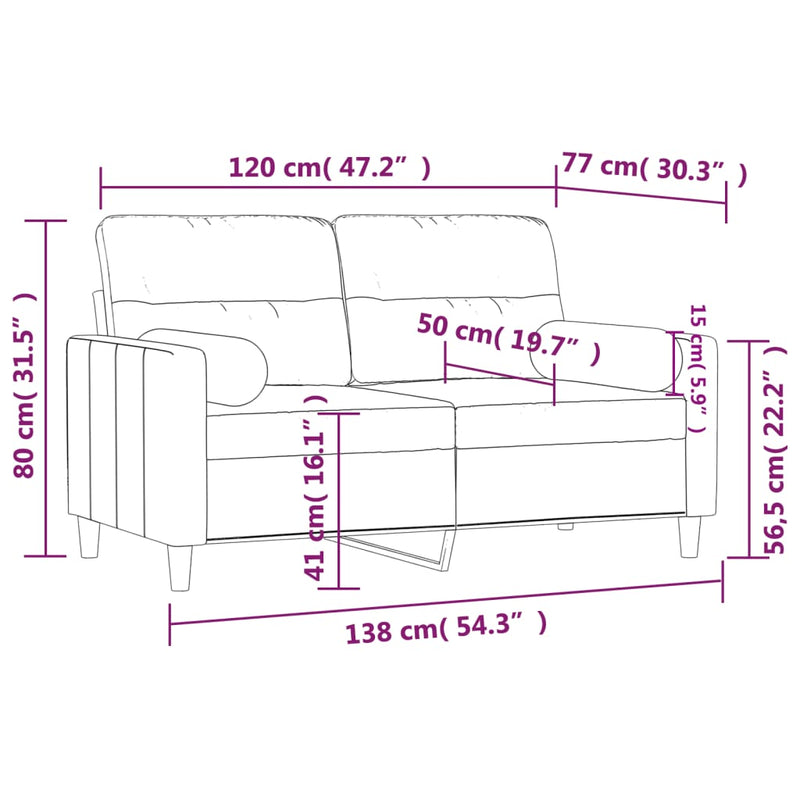 2-Sitzer-Sofa mit Zierkissen Schwarz 120 cm Stoff