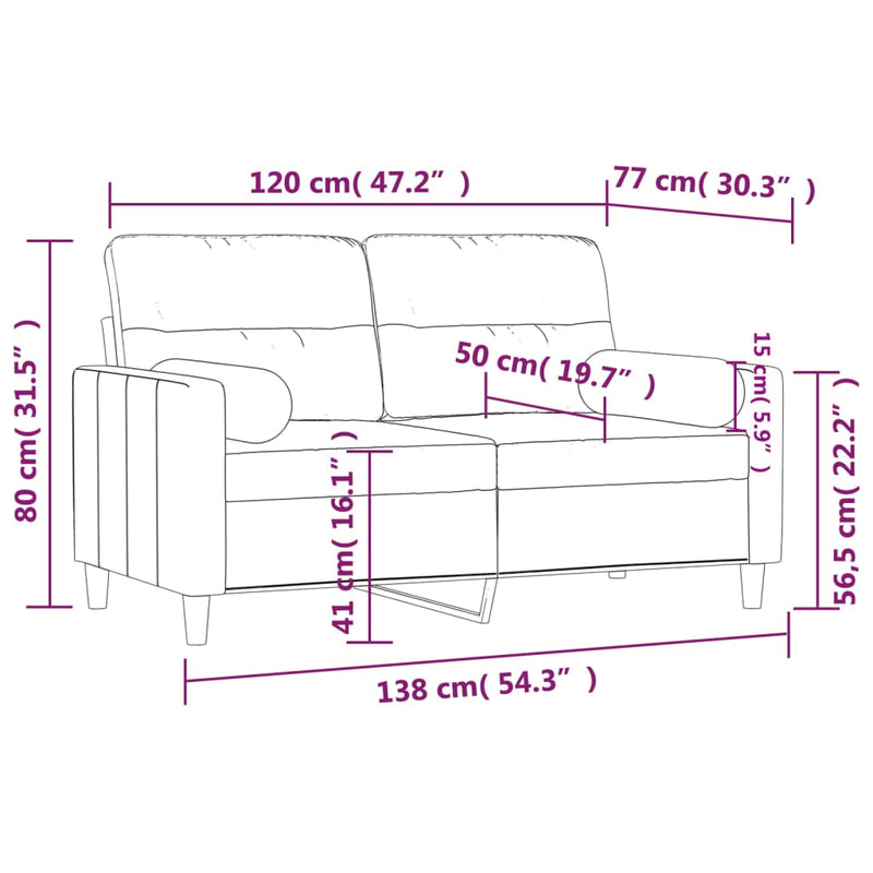 2-Sitzer-Sofa mit Zierkissen Weinrot 120 cm Stoff