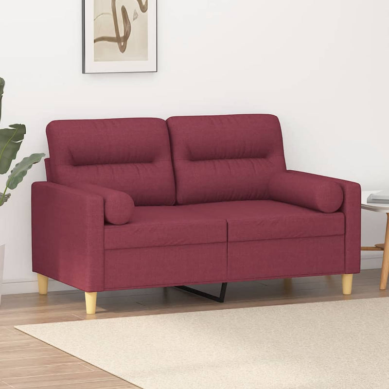 2-Sitzer-Sofa mit Zierkissen Weinrot 120 cm Stoff