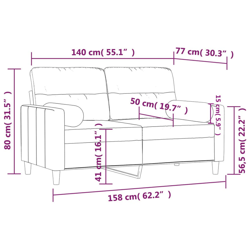 2-Sitzer-Sofa mit Zierkissen Hellgrau 140 cm Stoff