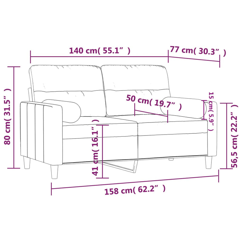 2-Sitzer-Sofa mit Zierkissen Weinrot 140 cm Stoff