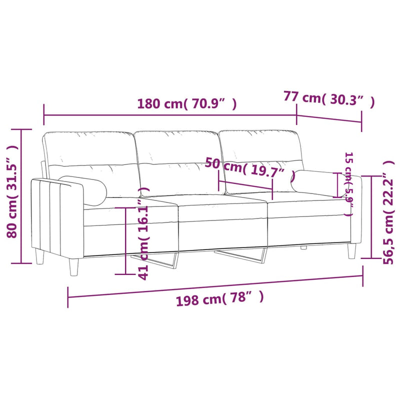 3-Sitzer-Sofa mit Zierkissen Hellgrau 180 cm Stoff