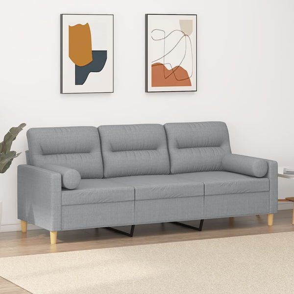 3-Sitzer-Sofa mit Zierkissen Hellgrau 180 cm Stoff