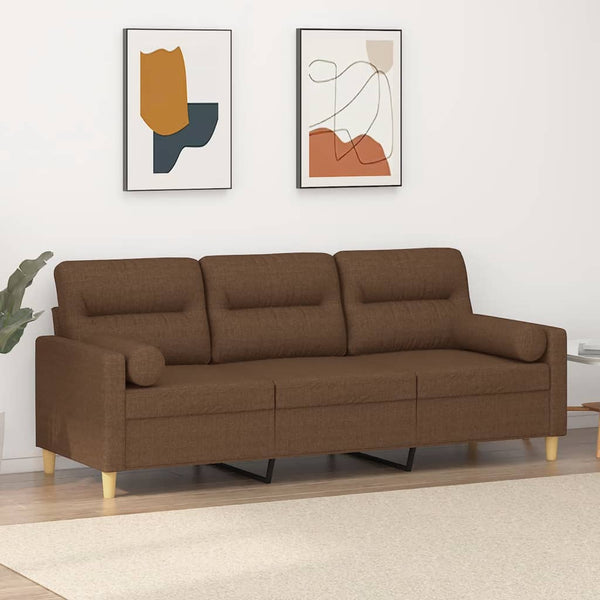 3-Sitzer-Sofa mit Zierkissen Braun 180 cm Stoff