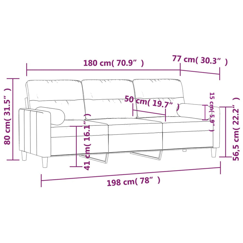 3-Sitzer-Sofa mit Zierkissen Weinrot 180 cm Stoff